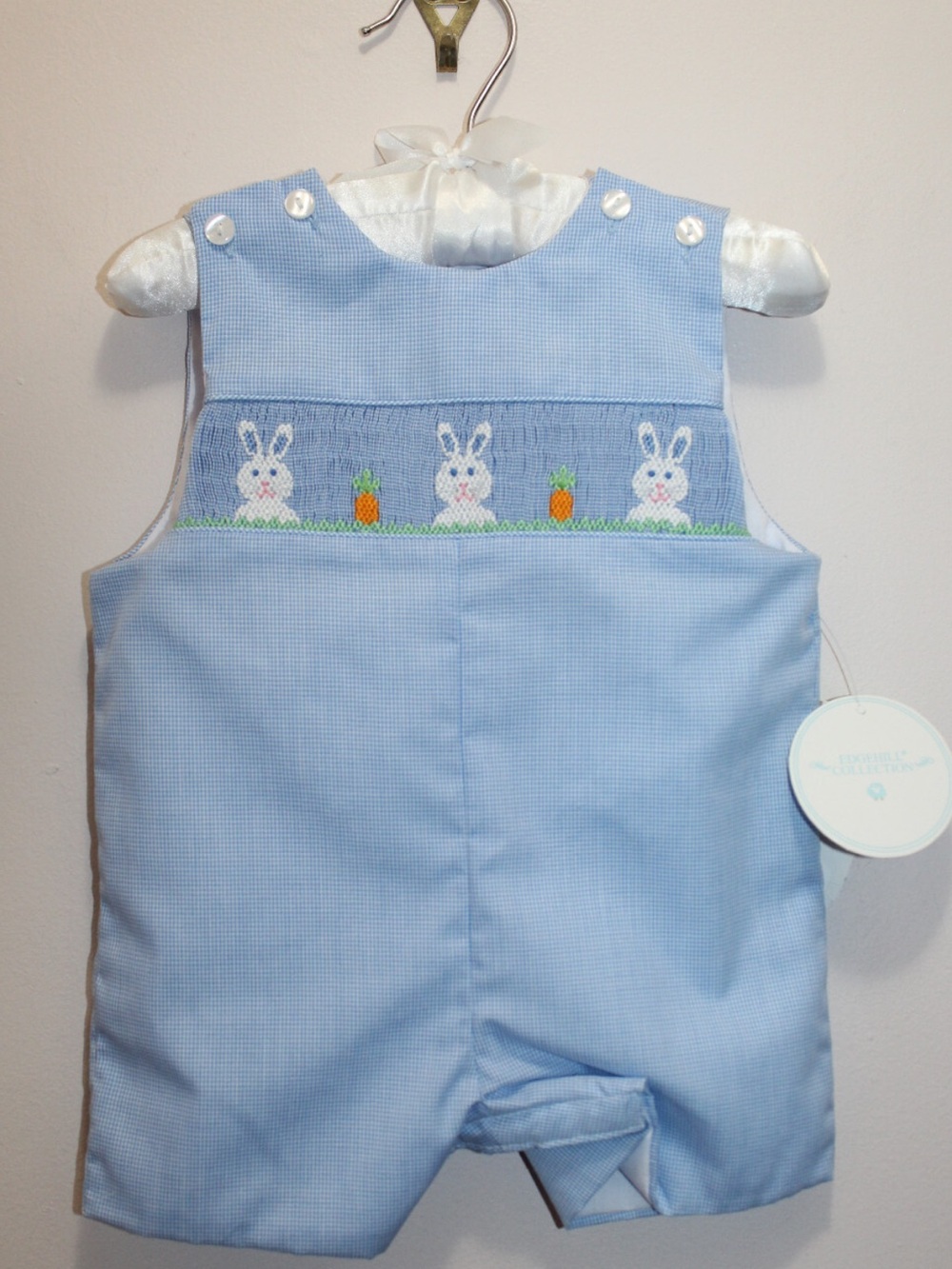 Edgehill Collection Boy Bunny Carrot Easter Peter Rabbit Hand Smocked Romper
